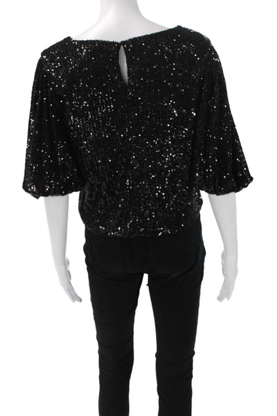Alexia Admor Womens Basic Black Polyester Boat Neck 3/4 Sleeve Blouse Size M