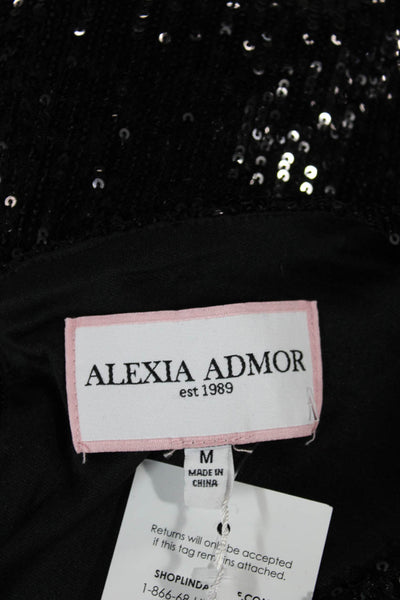 Alexia Admor Womens Basic Black Polyester Boat Neck 3/4 Sleeve Blouse Size M