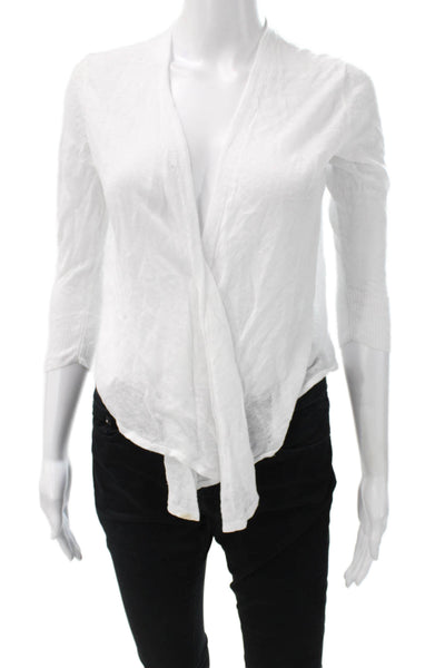 Nic + Zoe Womens Linen White Cardigan 3/4 Sleeve Solid Size S