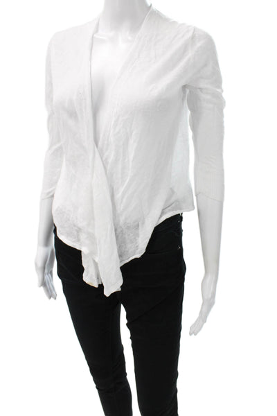 Nic + Zoe Womens Linen White Cardigan 3/4 Sleeve Solid Size S