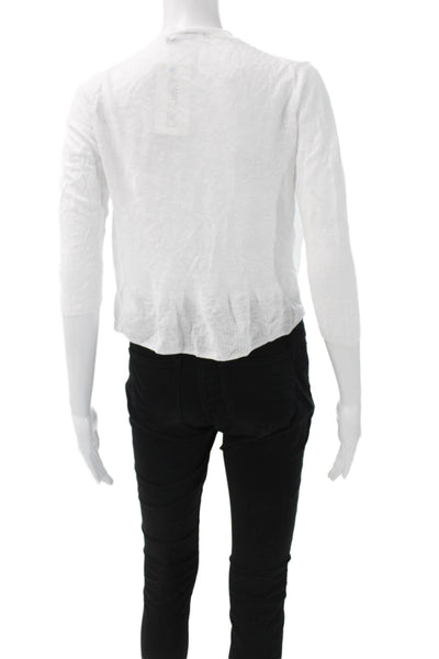 Nic + Zoe Womens Linen White Cardigan 3/4 Sleeve Solid Size S