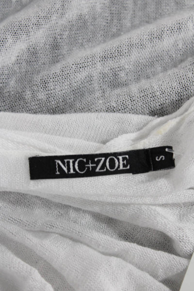 Nic + Zoe Womens Linen White Cardigan 3/4 Sleeve Solid Size S