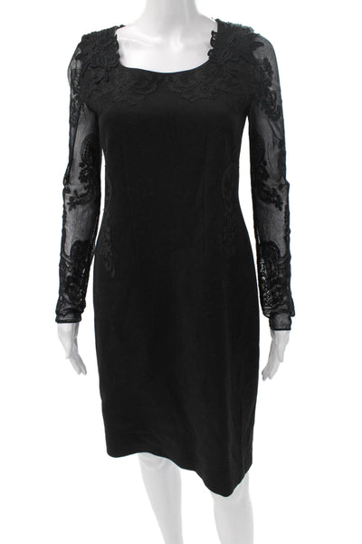 Elie Tahari Women Sheath Dress Black Viscose Square Neck Long Sleeve Zip Size 4