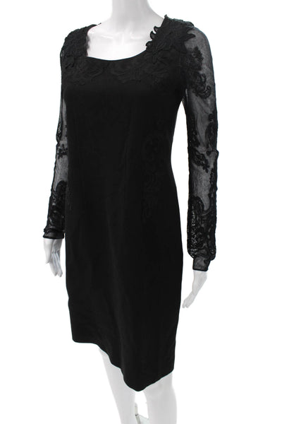 Elie Tahari Women Sheath Dress Black Viscose Square Neck Long Sleeve Zip Size 4