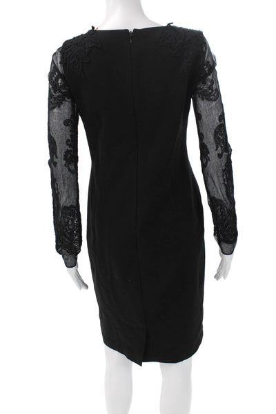 Elie Tahari Women Sheath Dress Black Viscose Square Neck Long Sleeve Zip Size 4