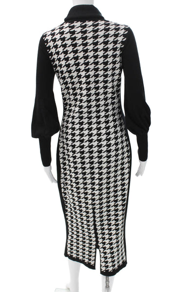Toccin Womens Sweater Dress Black Houndstooth Turtleneck Mid-Calf Size S