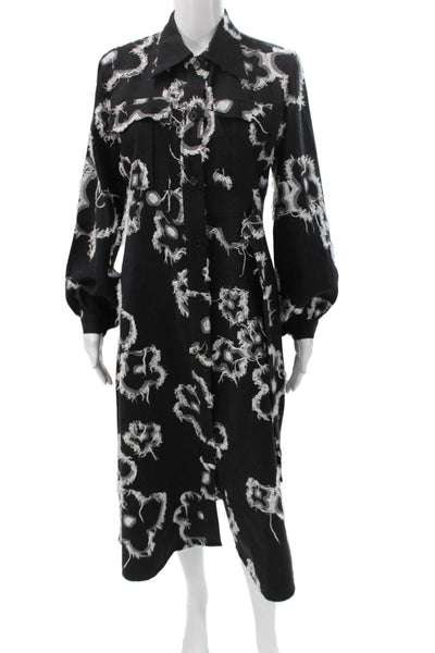 Lovebirds Womens Shirt Dress Black Floral Button Long Sleeve Midi Size S