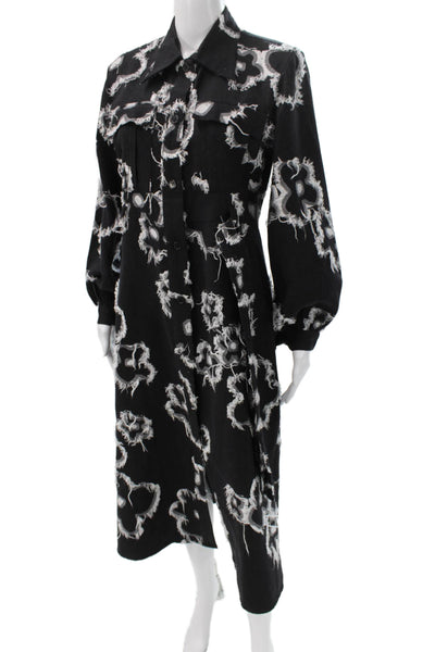 Lovebirds Womens Shirt Dress Black Floral Button Long Sleeve Midi Size S