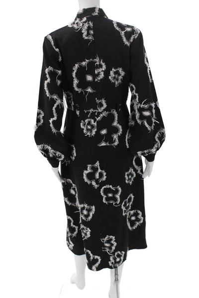 Lovebirds Womens Shirt Dress Black Floral Button Long Sleeve Midi Size S