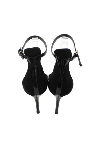 Brian Atwood Womens Patent Leather Ankle Strap High Heels Black Size 7.5