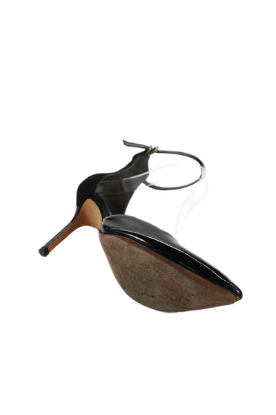 Brian Atwood Womens Patent Leather Ankle Strap High Heels Black Size 7.5