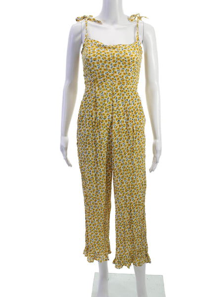 Faithfull The Brand Women Yellow Floral Jumpsuit Rayon Sleeveless Size 2