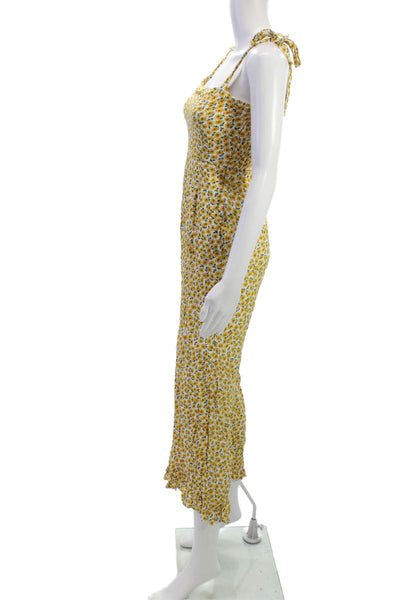 Faithfull The Brand Women Yellow Floral Jumpsuit Rayon Sleeveless Size 2