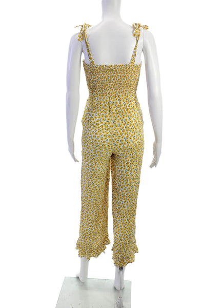 Faithfull The Brand Women Yellow Floral Jumpsuit Rayon Sleeveless Size 2