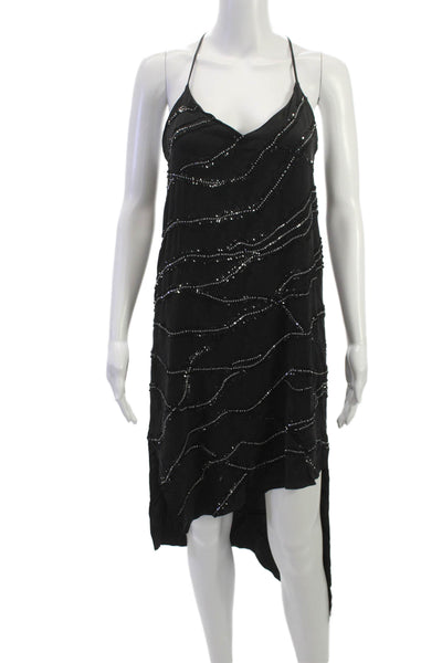 Haute Hippie Women Slip Dress Black Silk Halter Mid Calf Size S