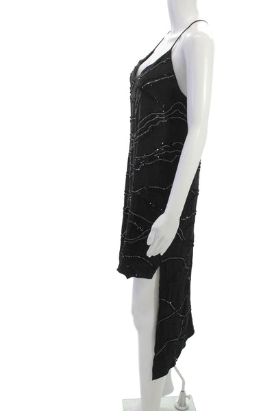 Haute Hippie Women Slip Dress Black Silk Halter Mid Calf Size S