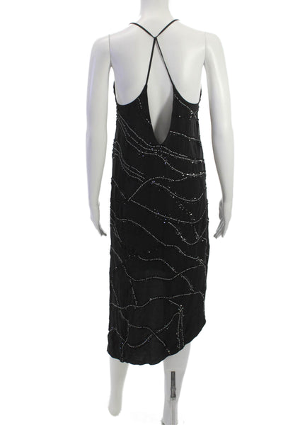 Haute Hippie Women Slip Dress Black Silk Halter Mid Calf Size S