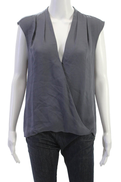 Rebecca Taylor Womens Gray Sleeveless V-Neck Polyester Blend Blouse Size 4