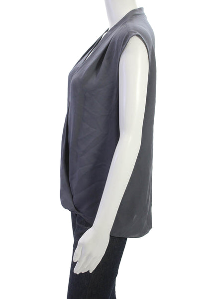 Rebecca Taylor Womens Gray Sleeveless V-Neck Polyester Blend Blouse Size 4