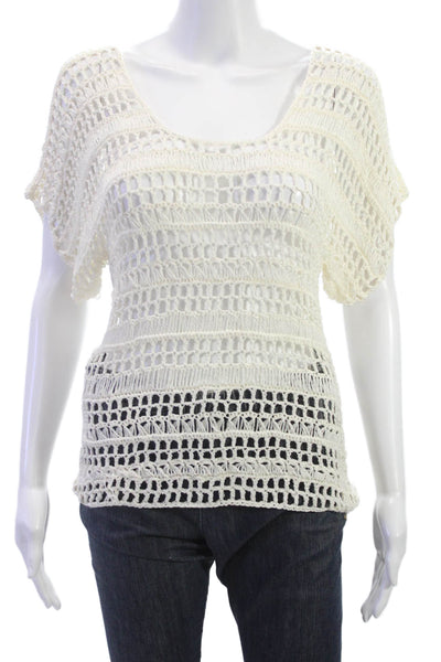 Trina Turk Women Basic Viscose Ivory Scoop Neck Short Sleeve Blouse Size S
