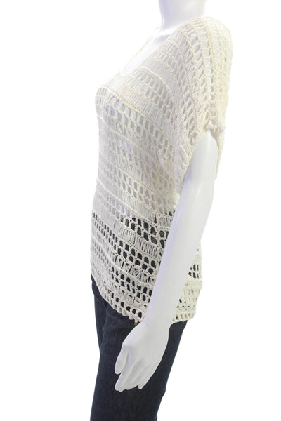 Trina Turk Women Basic Viscose Ivory Scoop Neck Short Sleeve Blouse Size S
