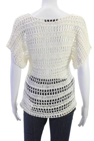 Trina Turk Women Basic Viscose Ivory Scoop Neck Short Sleeve Blouse Size S