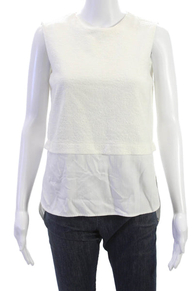 BCBG Max Azria Women Cropped Blouse White Acrylic Round Neck Sleeveless Size XS