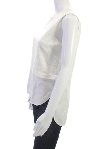 BCBG Max Azria Women Cropped Blouse White Acrylic Round Neck Sleeveless Size XS