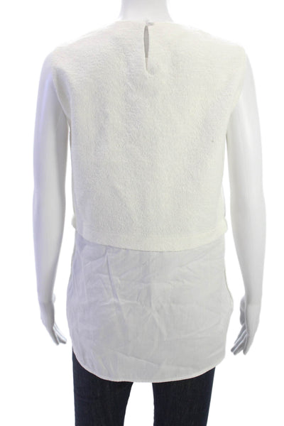 BCBG Max Azria Women Cropped Blouse White Acrylic Round Neck Sleeveless Size XS