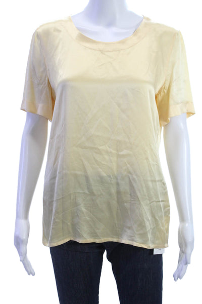 Escada Margaretha Ley Women Silk Blouse Yellow Round Neck Short Sleeve Size 36