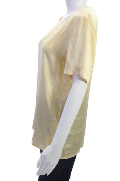 Escada Margaretha Ley Women Silk Blouse Yellow Round Neck Short Sleeve Size 36