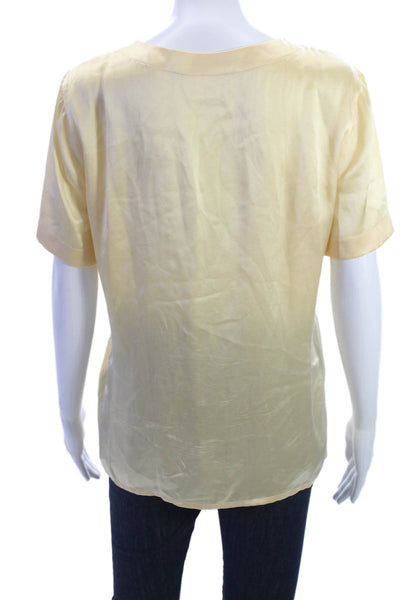 Escada Margaretha Ley Women Silk Blouse Yellow Round Neck Short Sleeve Size 36