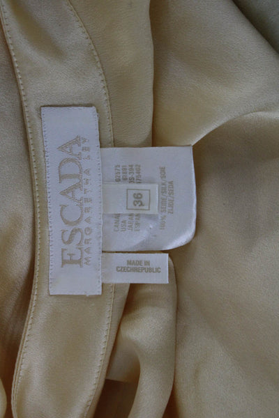 Escada Margaretha Ley Women Silk Blouse Yellow Round Neck Short Sleeve Size 36