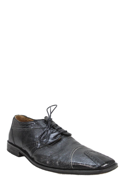 David Eden Mens Embossed Leather Square Toe Oxford Shoes Black Size 15