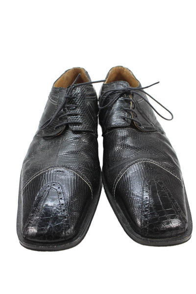 David Eden Mens Embossed Leather Square Toe Oxford Shoes Black Size 15