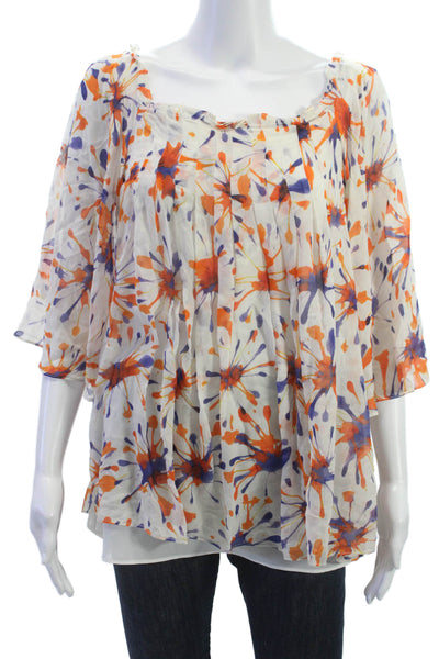 Milly Womens Tunic Multicolor Silk Scoop Neck Geometric 3/4 Sleeve Size 8