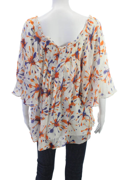 Milly Womens Tunic Multicolor Silk Scoop Neck Geometric 3/4 Sleeve Size 8