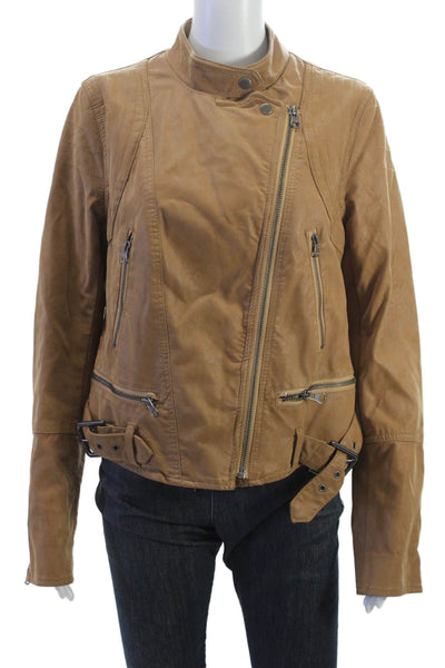 We The Free Women Biker Jacket Brown Polyurethane Zip Size M