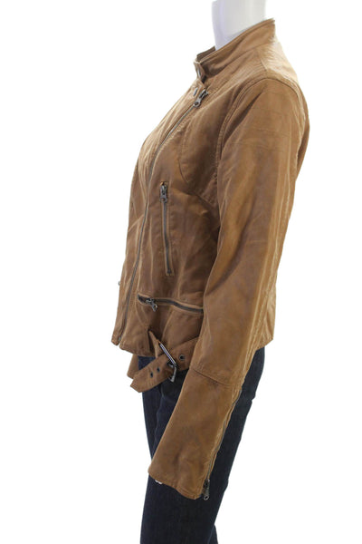 We The Free Women Biker Jacket Brown Polyurethane Zip Size M
