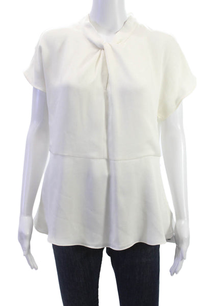 Vince Camuto Womens Basic White High Neck Short Sleeve Blouse Size M