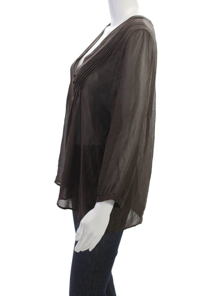 Joie Womens Brown V-Neck Tunic Blouse 3/4 Sleeve Button Polyester Size M