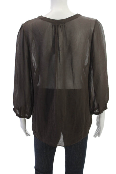 Joie Womens Brown V-Neck Tunic Blouse 3/4 Sleeve Button Polyester Size M