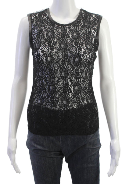 7 For All Mankind Women Black Lace Floral Tank Round Neck Size XS