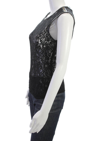 7 For All Mankind Women Black Lace Floral Tank Round Neck Size XS