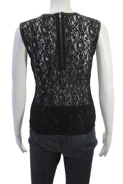7 For All Mankind Women Black Lace Floral Tank Round Neck Size XS