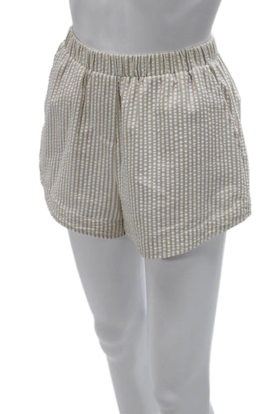 Kimberly Taylor Womens Casual Striped Beige Cotton Blend Pull On Shorts Size S