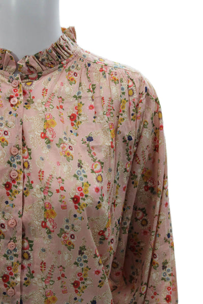Notshy Women Basic Floral Cotton High Neck Long Sleeve Blouse Size XS