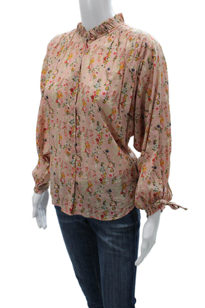 Notshy Women Basic Floral Cotton High Neck Long Sleeve Blouse Size XS