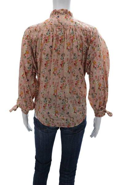 Notshy Women Basic Floral Cotton High Neck Long Sleeve Blouse Size XS