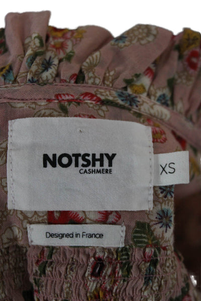 Notshy Women Basic Floral Cotton High Neck Long Sleeve Blouse Size XS